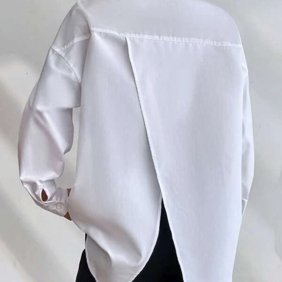 Preppy White Button down Oversized Boyfriend Top - Picture 2 of 8